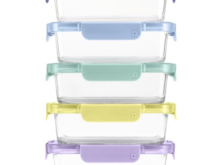 Color Lock® Glass Food Storage, 3.4 Cup Set of 5 Cheap