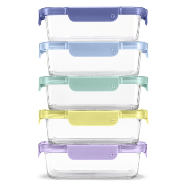 Color Lock® Glass Food Storage, 3.4 Cup Set of 5 Cheap