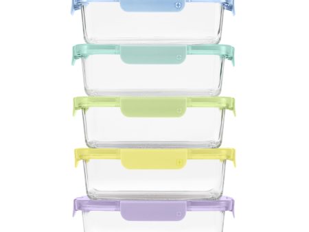 Color Lock® Glass Food Storage, 5 Cup Set of 5 For Discount