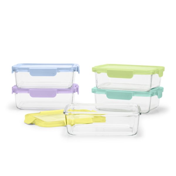 Color Lock® Glass Food Storage, 5 Cup Set of 5 For Discount